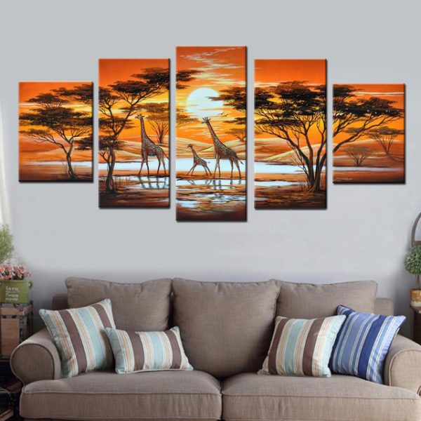 5 Pieces Canvas Paintings Giraffe