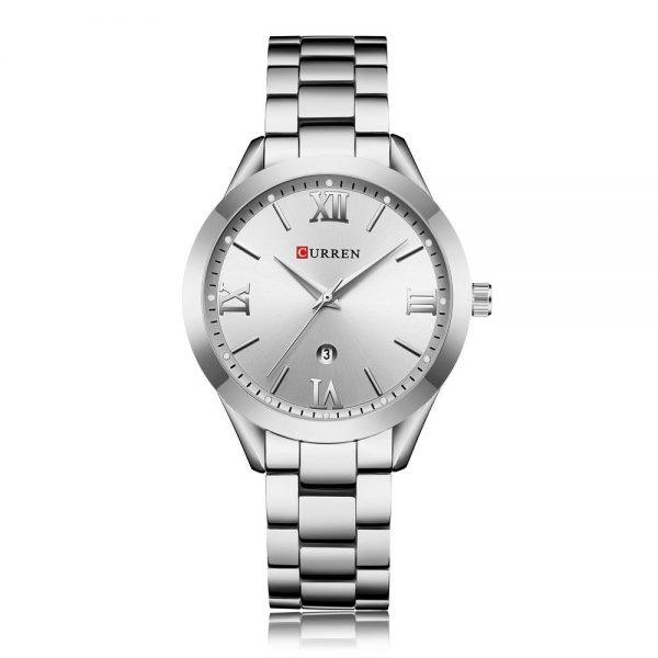CURREN 9007 Women Quartz Movement Watch Auto Date Simple Wrist Watch Silver