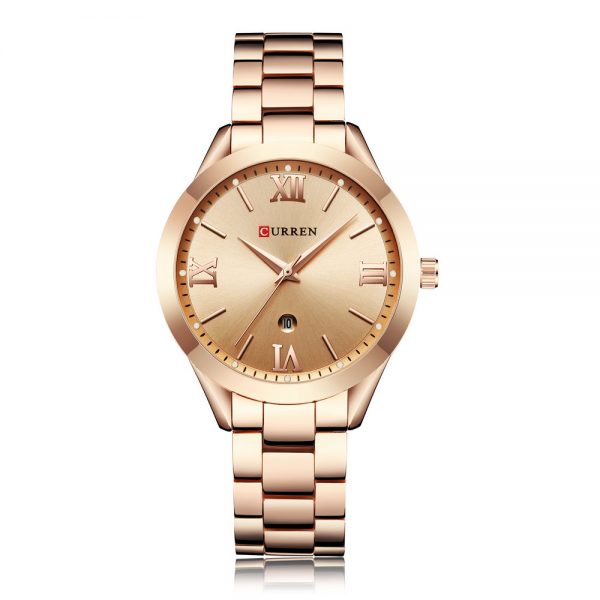 CURREN 9007 Women Quartz Movement Watch Auto Date Simple Wrist Watch Rose Gold