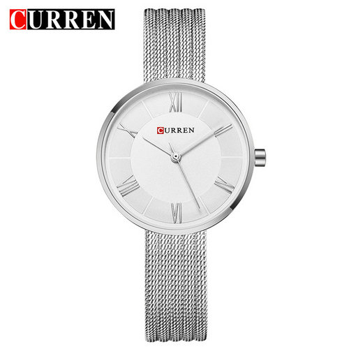 CURREN 9020 Fashion Lady Quartz Mesh Steel Watch Women Wrist Watch Silver