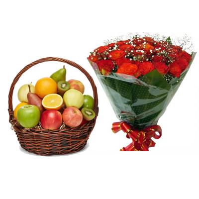 Deluxe Fruit Basket + Bouquet