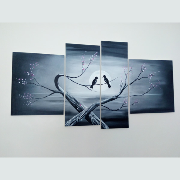 Romantic Love Birds 4 Pieces Painting