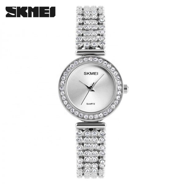 SKMEI 1224 Women Quartz Wrist Watch Charm Stainless Steel Watches Diamond Ladies Silver