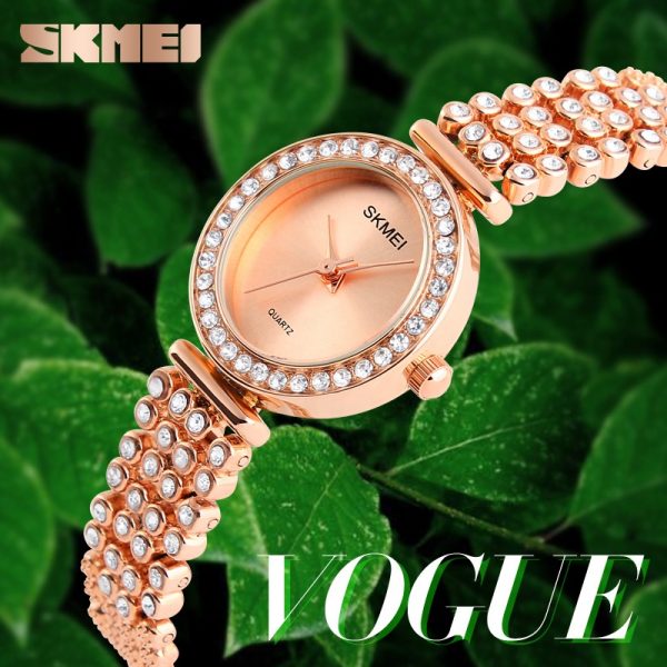 SKMEI 1224 Women Quartz Wrist Watch Charm Stainless Steel Watches Diamond Ladies Gold