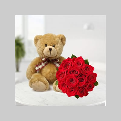 Roses Bouquet and Teddy Bear