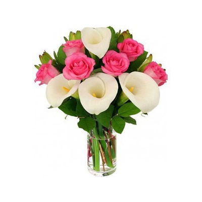 Calla lilies and Pink Roses
